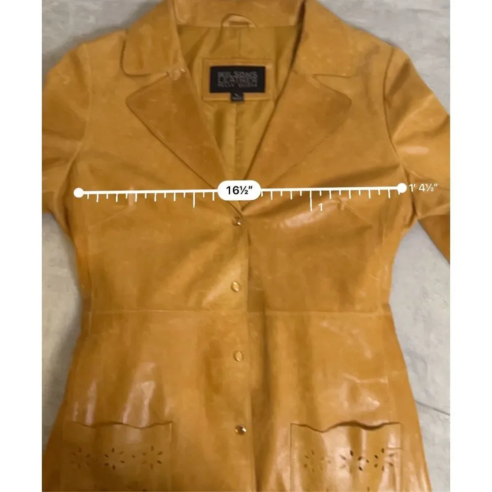 Wilsons Leather Duster Caramel Tan Trench Eyelet 70s Pearl Snaps Coat - Picture 7 of 12